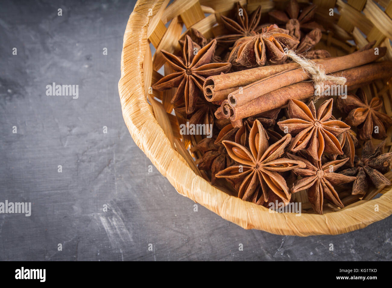 star anise and cinnamon on the gray background Stock Photo Alamy