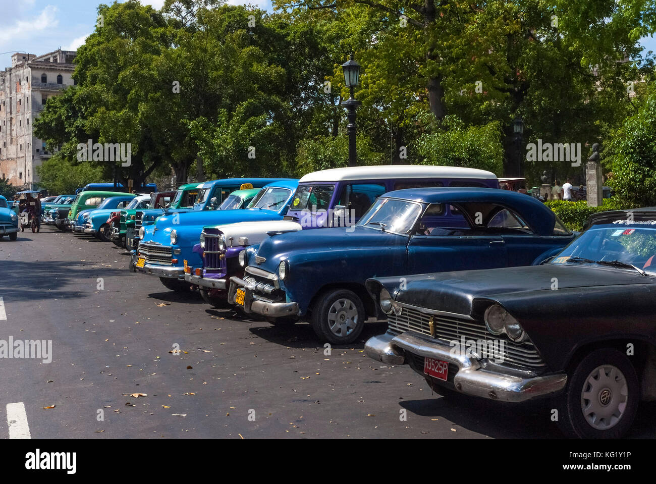 Havanna, Cuba :  Oldtimer warten am Parque de la Fraternidad Stock Photo