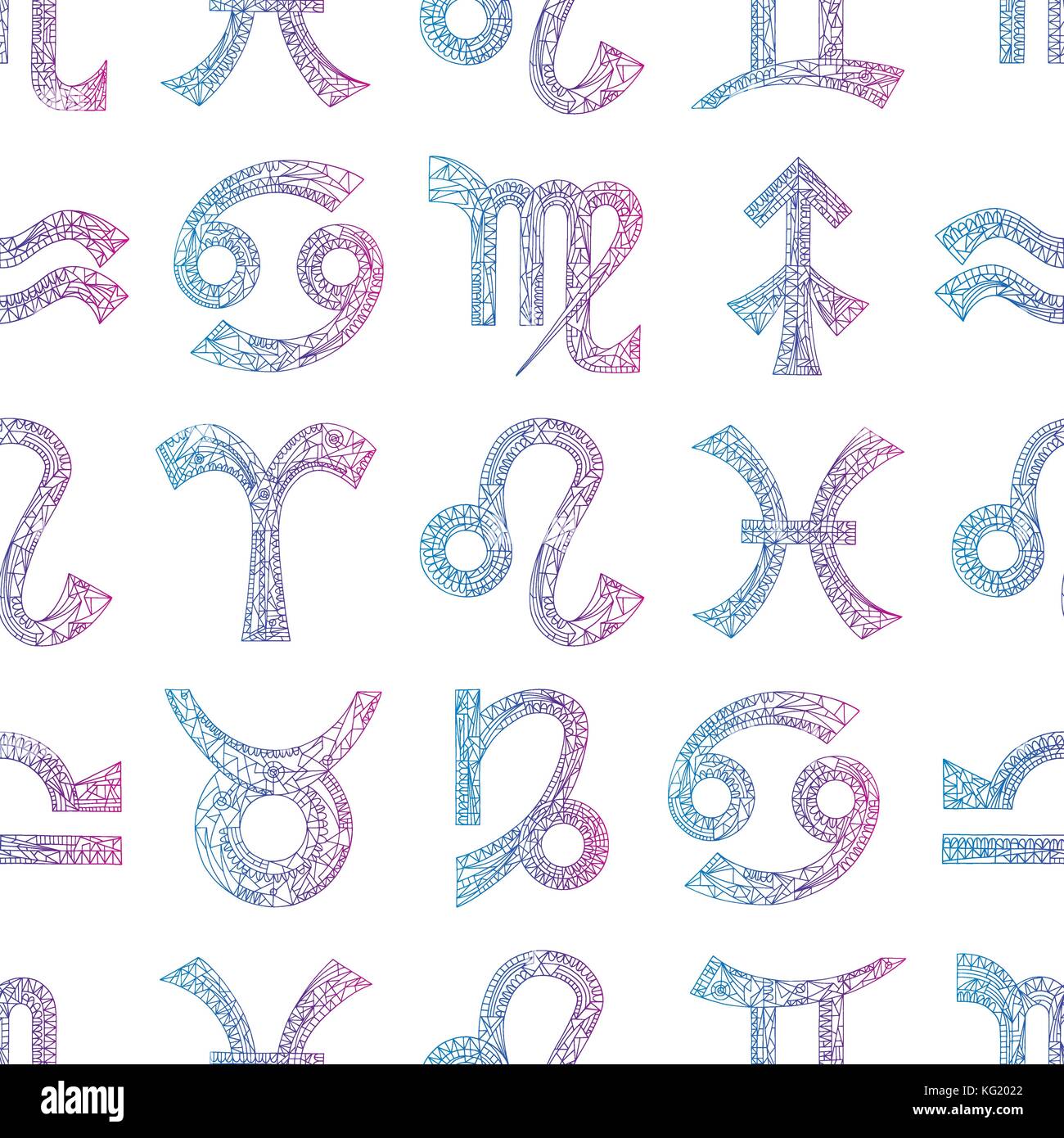 Zodiac signs seamless pattern. Horoscope magic symbols colorful background. Hand drawn astrological vector texture for wallpaper, wrapping, textile de Stock Vector