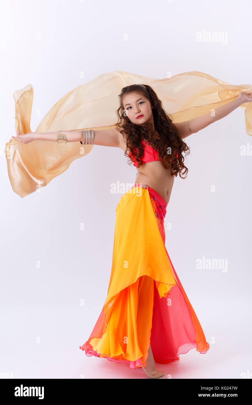 A girl of Yakut nationality dances folk dance Stock Photo