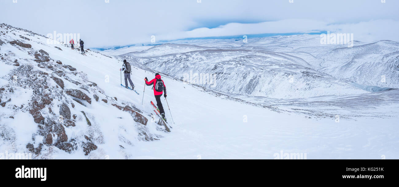 Ski touring at CairnGorm Mountain Ski Resort, Aviemore, Cairngorms National Park, Scotland, United Kingdom, Europe Stock Photo