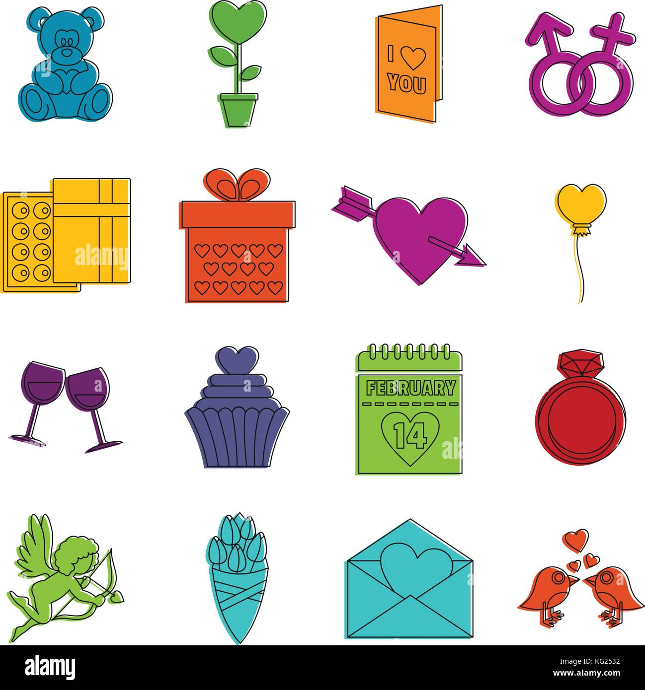 Saint Valentine icons doodle set Stock Vector Image & Art - Alamy