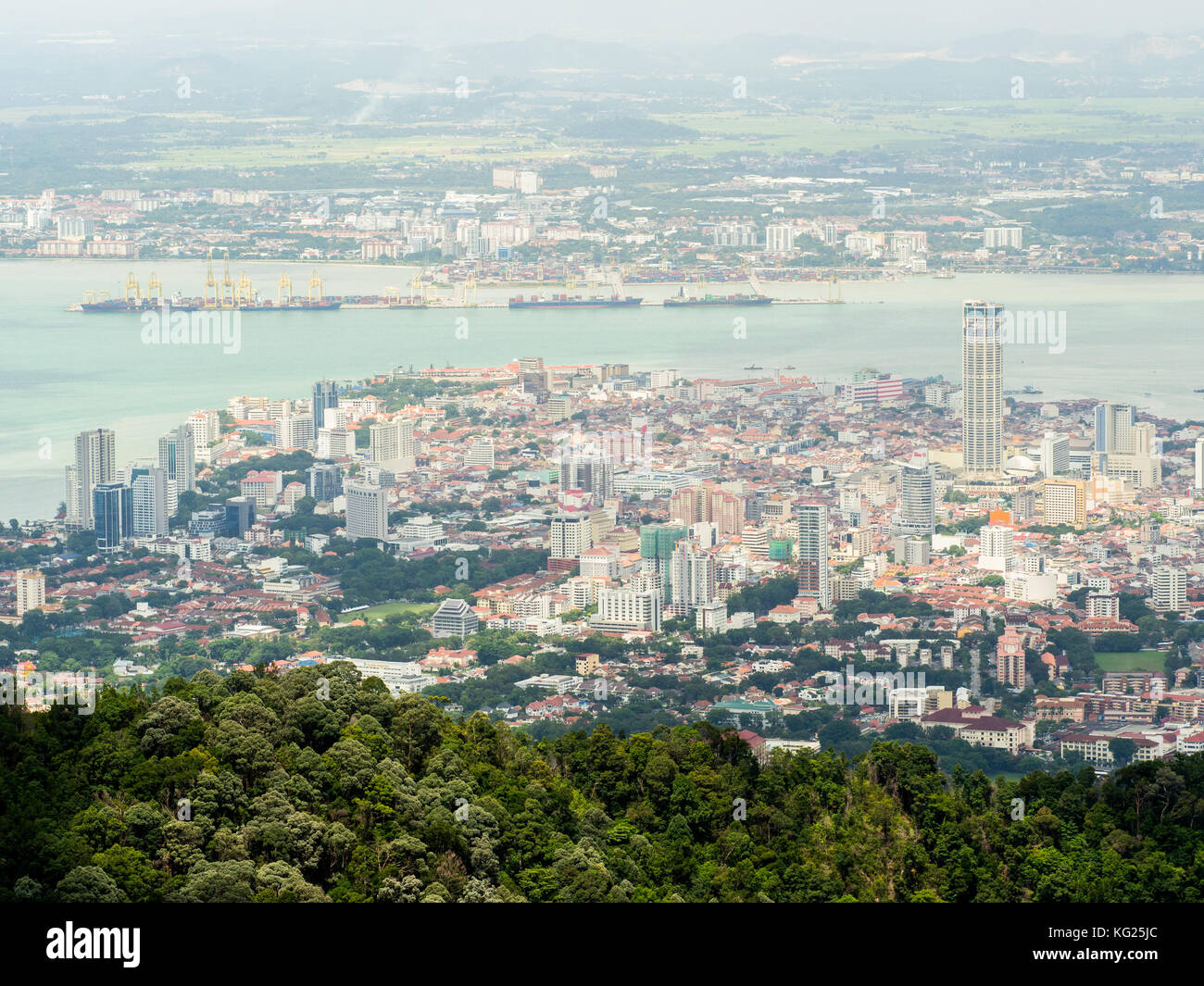 Downtown George Town, with mainland Malaysia in the backgroud, Penang Hill, Penang, Malaysia, Southeast Asia, Asia Stock Photo