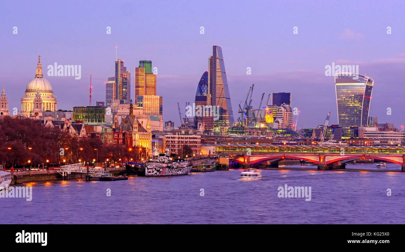 Thames River and the City of London, London, England, United Kingdom, Europe Stock Photo
