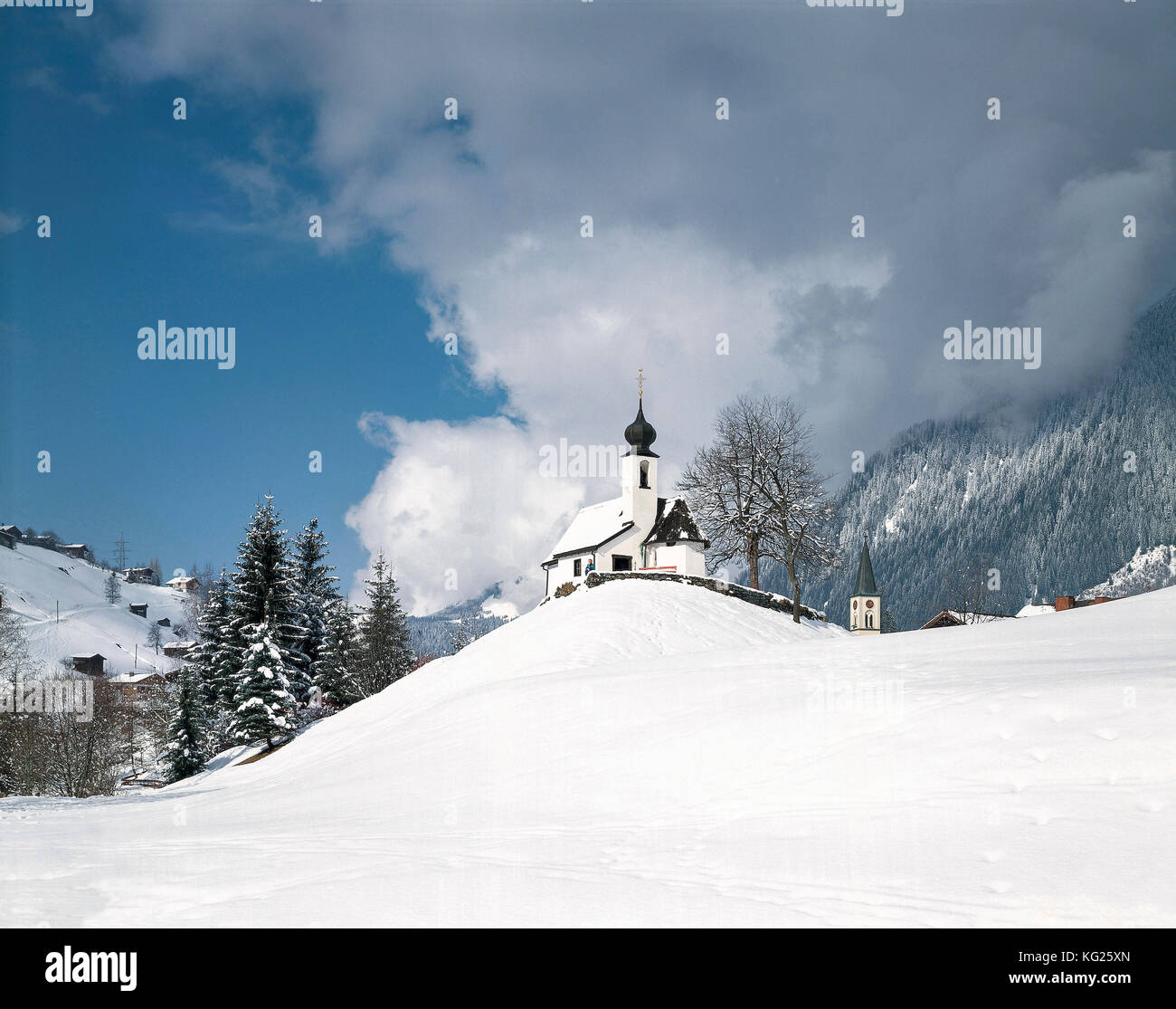 Church Gaschurn, Montafon, Vorarlberg, Österreich, Austria *** Local Caption ***   ,mountain,snow,chapel,church,winter Stock Photo