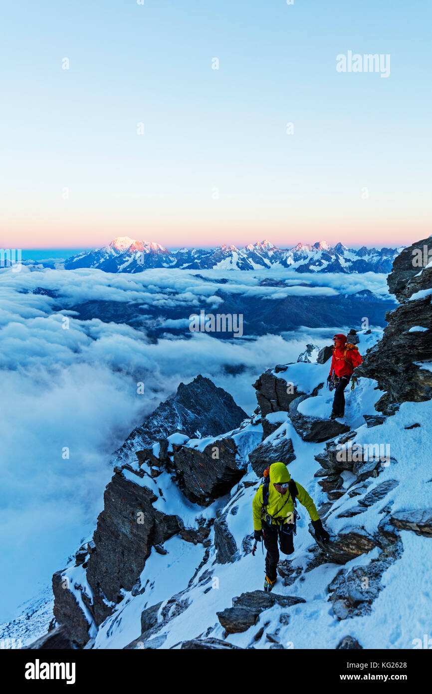Sunrise view to Mont Blanc in France from Grand Combin, Valais, Swiss Alps, Switzerland, Europe Stock Photo