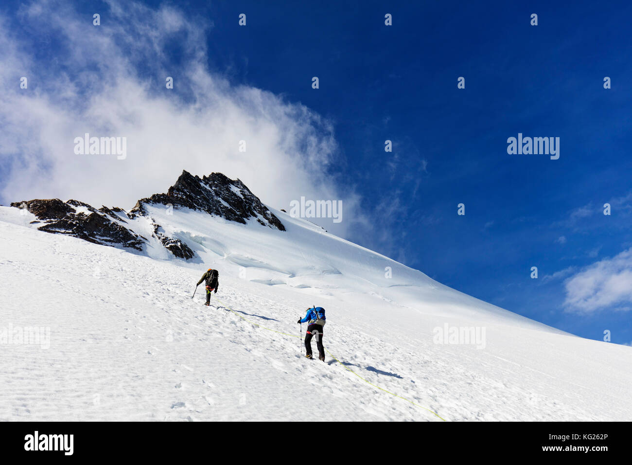 Climbers on the Dom 4535m, Zermatt, Valais, Swiss Alps, Switzerland, Europe Stock Photo