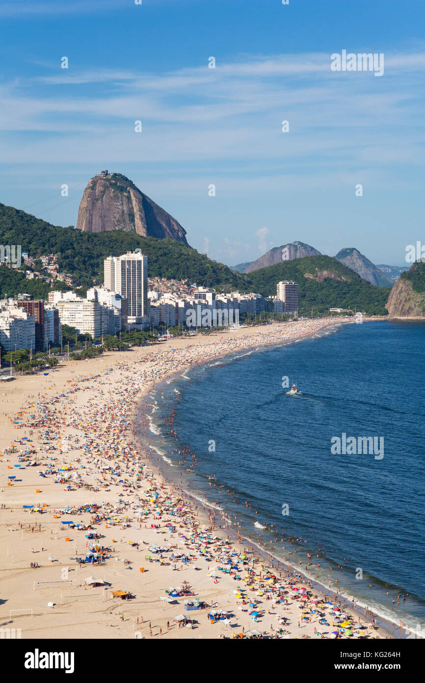 Copacabana beach and Sugar Loaf, Rio de Janeiro, Brazil, South America Stock Photo