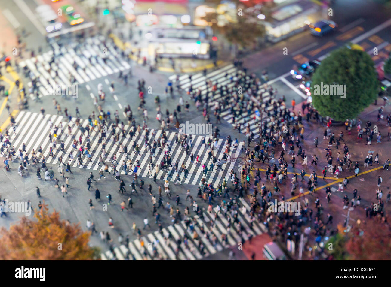 Shibuya Crossing, centre of Shibuya's fashionable shopping and entertainment district, Shibuya, Tokyo, Japan, Asia Stock Photo