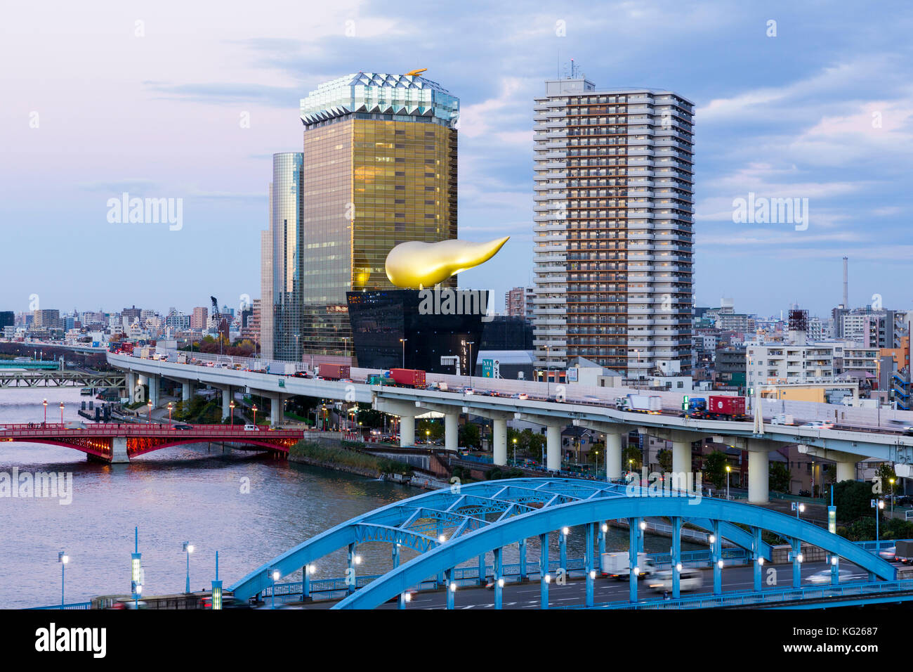 Modern architecture along the Sumida River, Tokyo, Japan, Asia Stock Photo