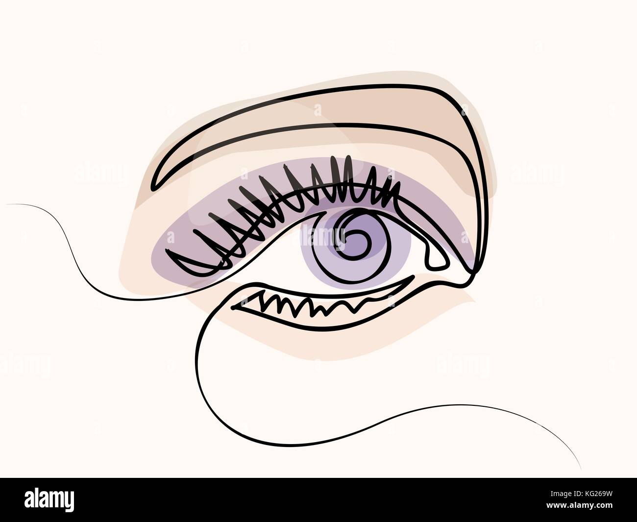 Continuous line drawing. Beautiful Woman's eye. Pastel soft color outline vector illustration. Concept for logo, card, banner, poster, flyer Stock Vector