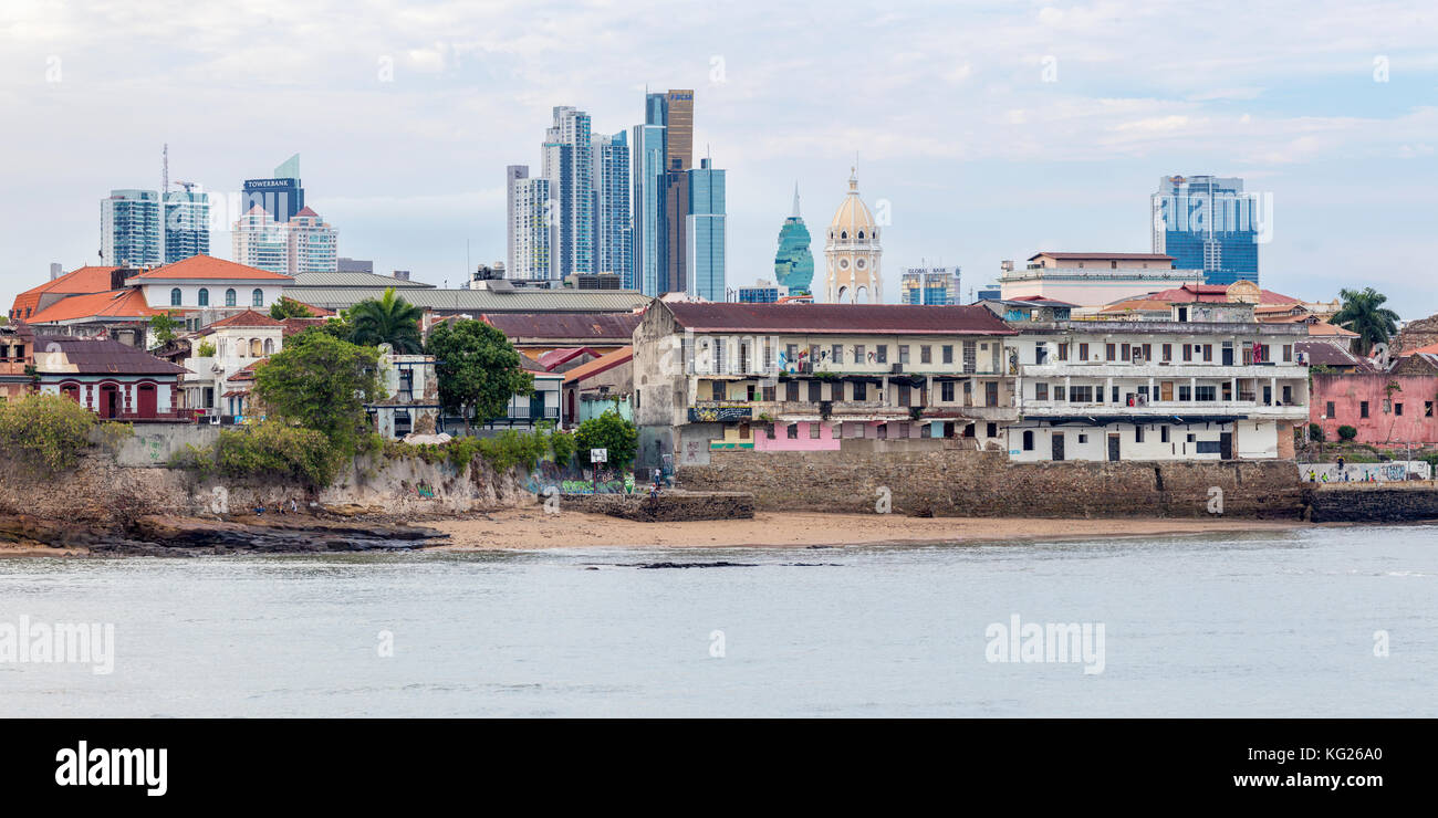 Historic and modern city skyline, Panama City, Panama, Central America Stock Photo