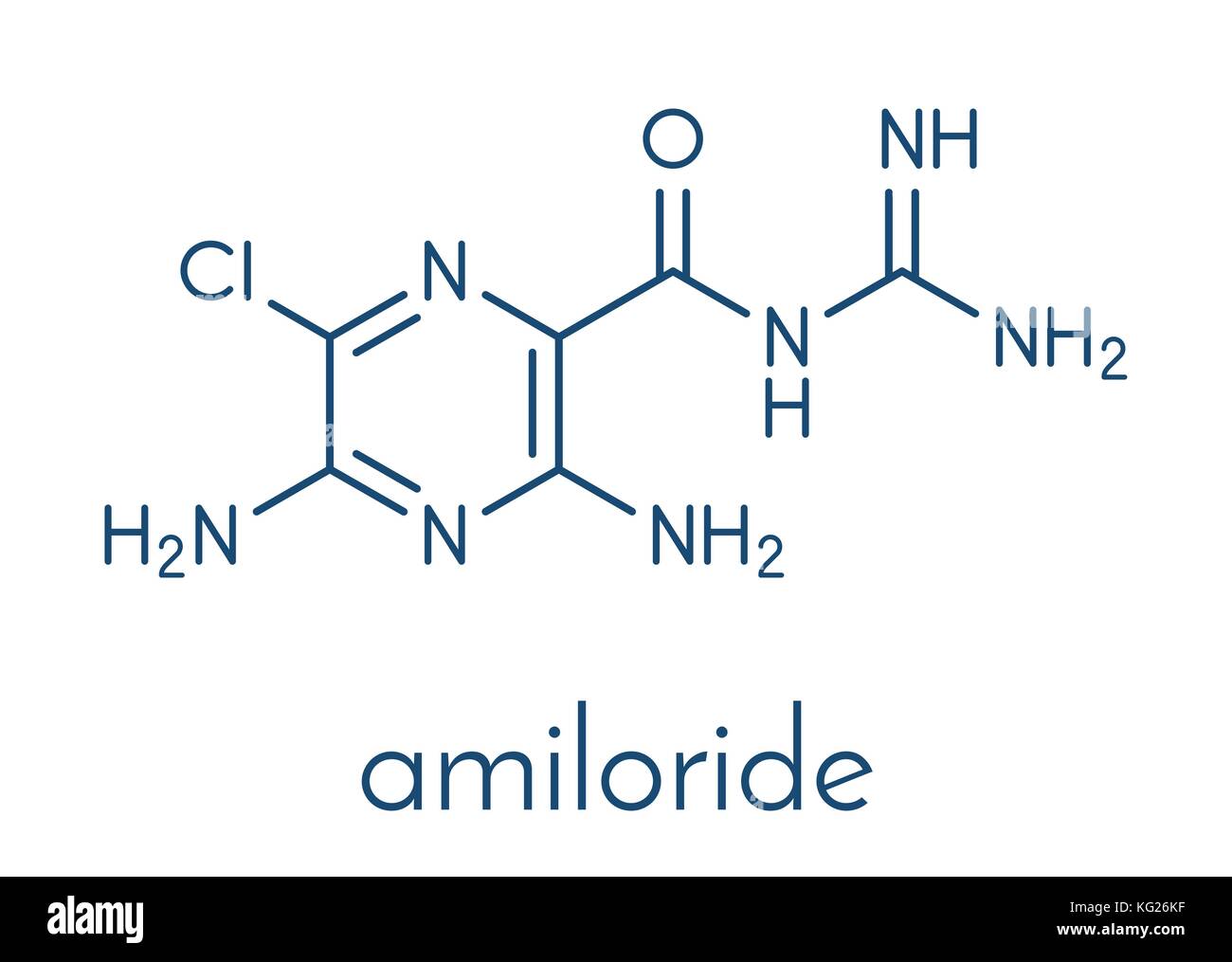 Amiloride diuretic drug molecule. Used in treatment of hypertension and congestive heart failure. Skeletal formula. Stock Vector