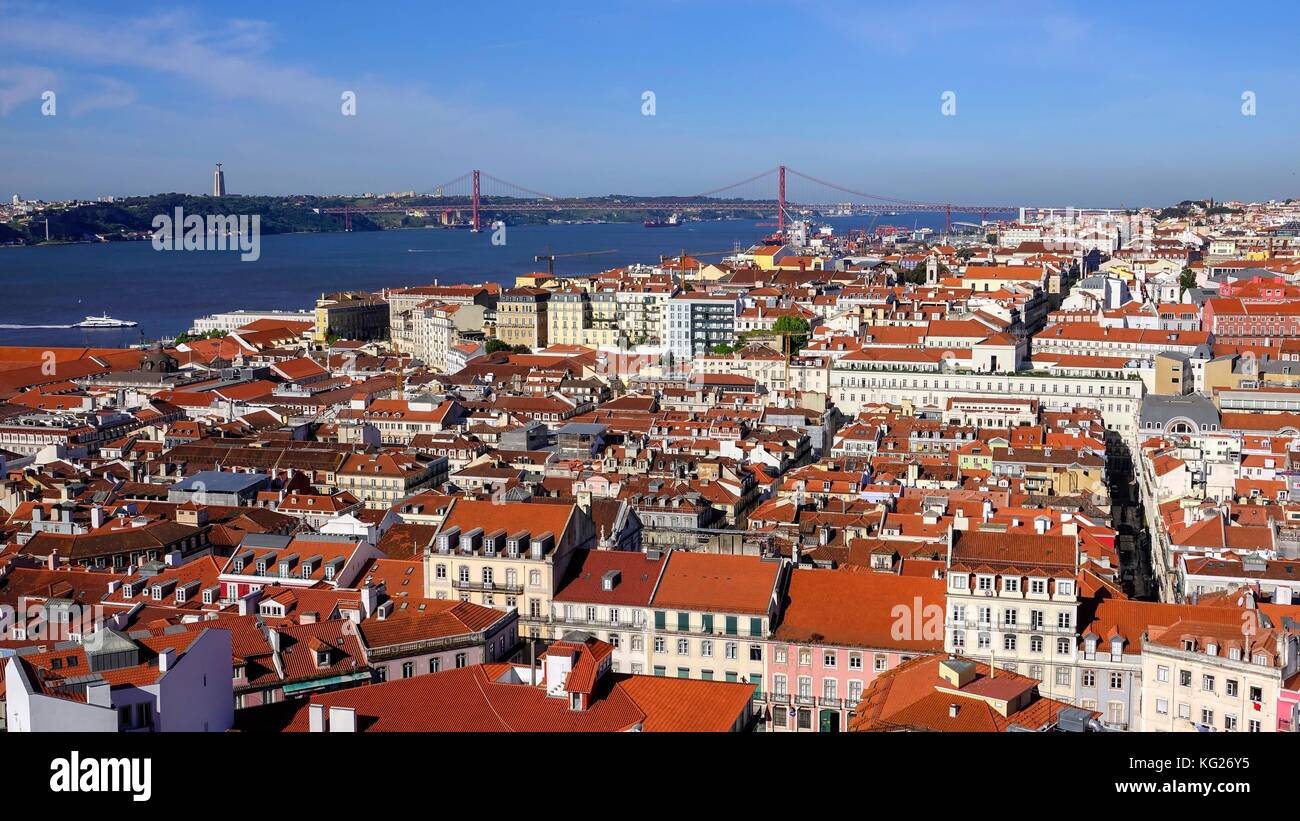 View from Castelo Sao Jorge over the old town Baixa, River Tejo (Tagus River), Lisbon, Portugal, Europe Stock Photo