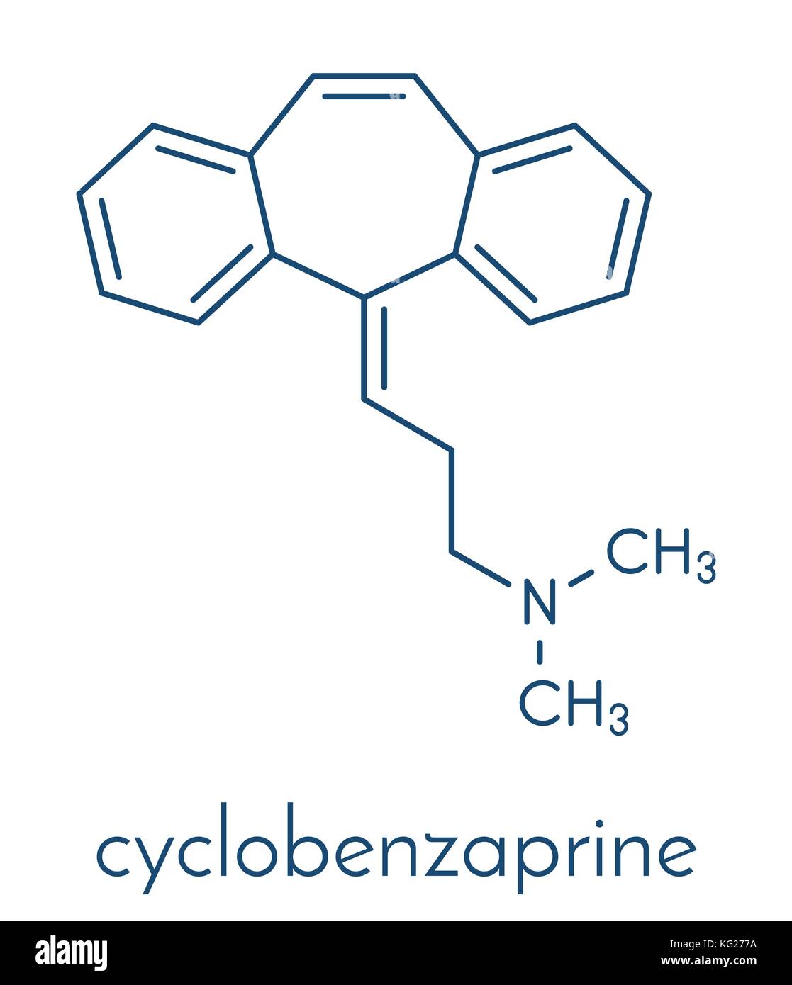 Cyclobenzaprine muscle spasm drug molecule. Skeletal formula. Stock Vector