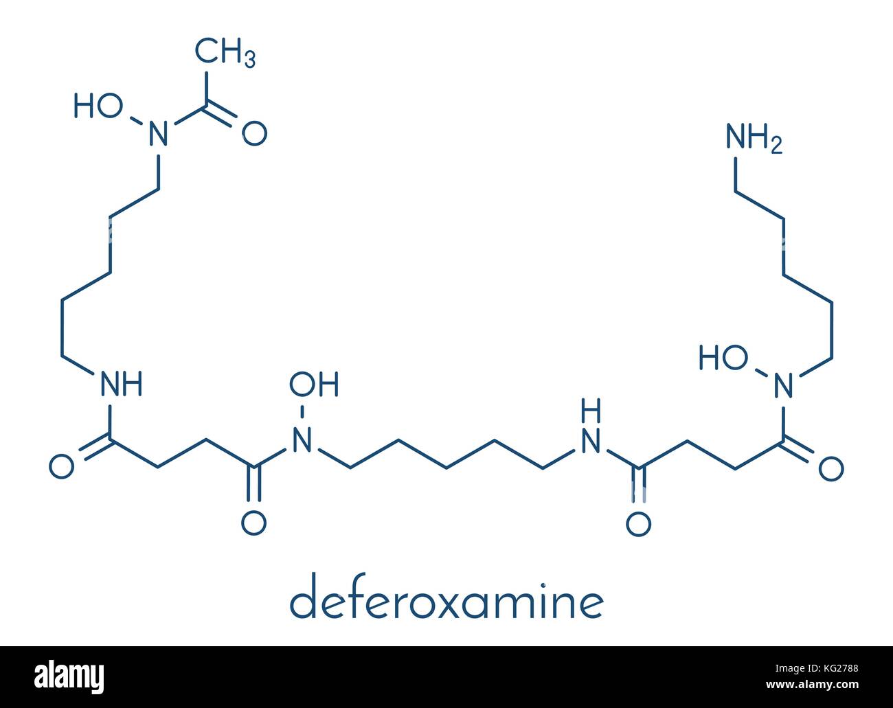 Deferoxamine drug molecule. Used to treat iron poisoning (hemochromatosis).  Skeletal formula Stock Vector Image & Art - Alamy