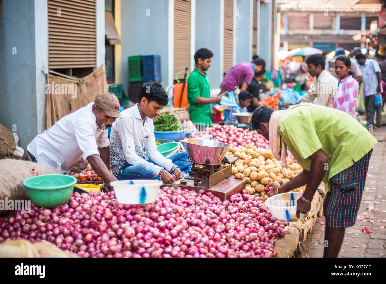 Vegetables for sale in Mapusa Market, Goa, India, Asia Stock Photo