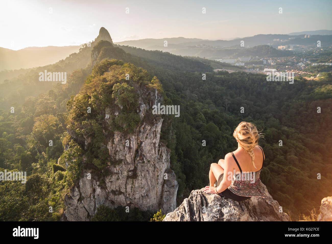 Tourist on Bukit Tabur Mountain at sunrise, Kuala Lumpur, Malaysia, Southeast Asia, Asia Stock Photo