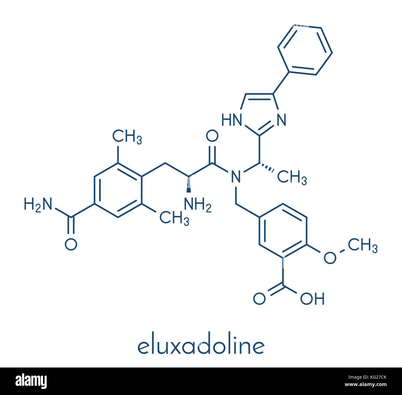 Eluxadoline irritable bowel syndrome (IBS) drug molecule. Skeletal