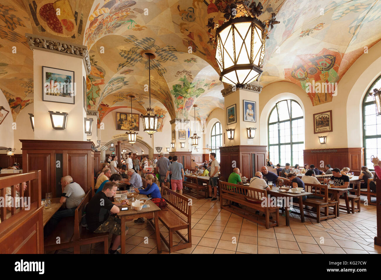 Historic Beer Hall called Schwemme at Hofbraeuhaus, Munich, Bavaria, Germany, Europe Stock Photo