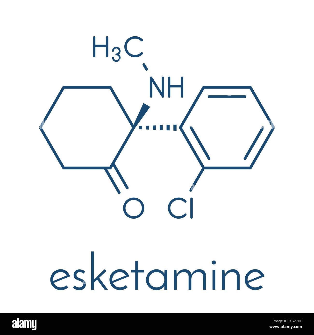 Esketamine antidepressant and anesthetic drug molecule. Skeletal