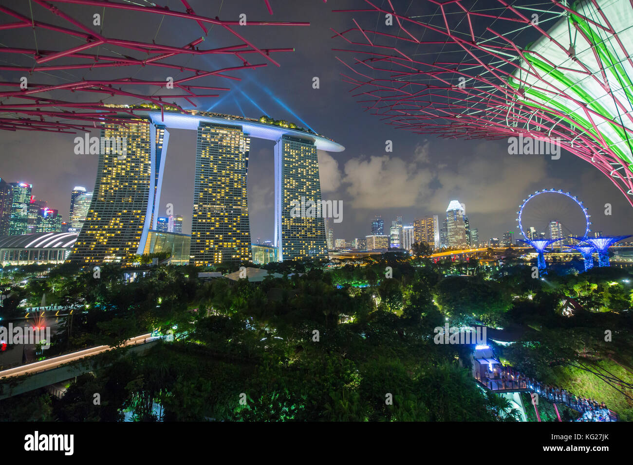 Supertrees at Gardens by the Bay, illuminated at night, Singapore, Southeast Asia, Asia Stock Photo