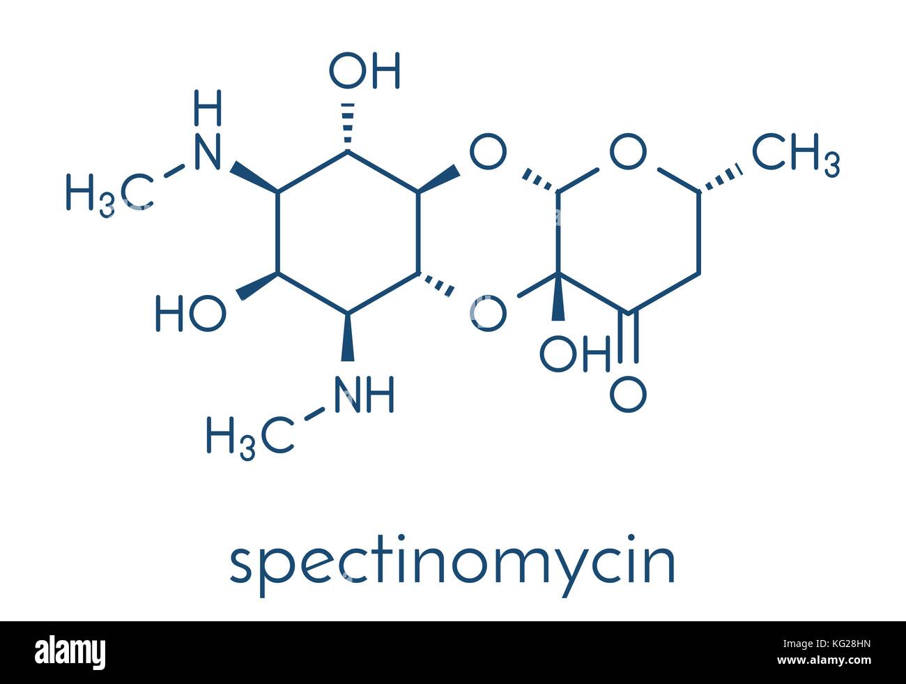 Spectinomycin gonorrhea drug molecule. Antibiotic of the aminocyclitol class. Skeletal formula. Stock Vector