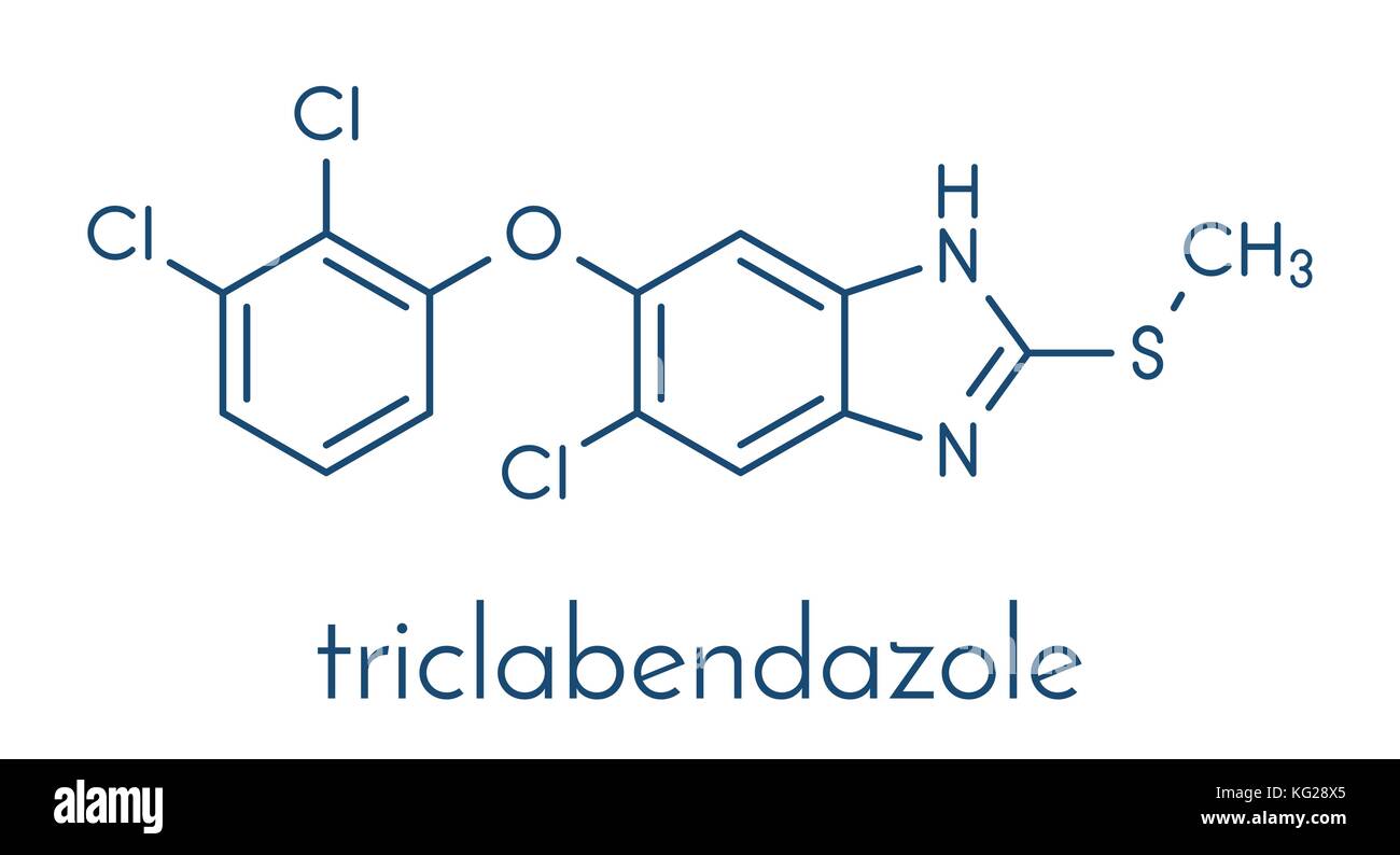 Triclabendazole anthelmintic drug molecule. Skeletal formula. Stock Vector