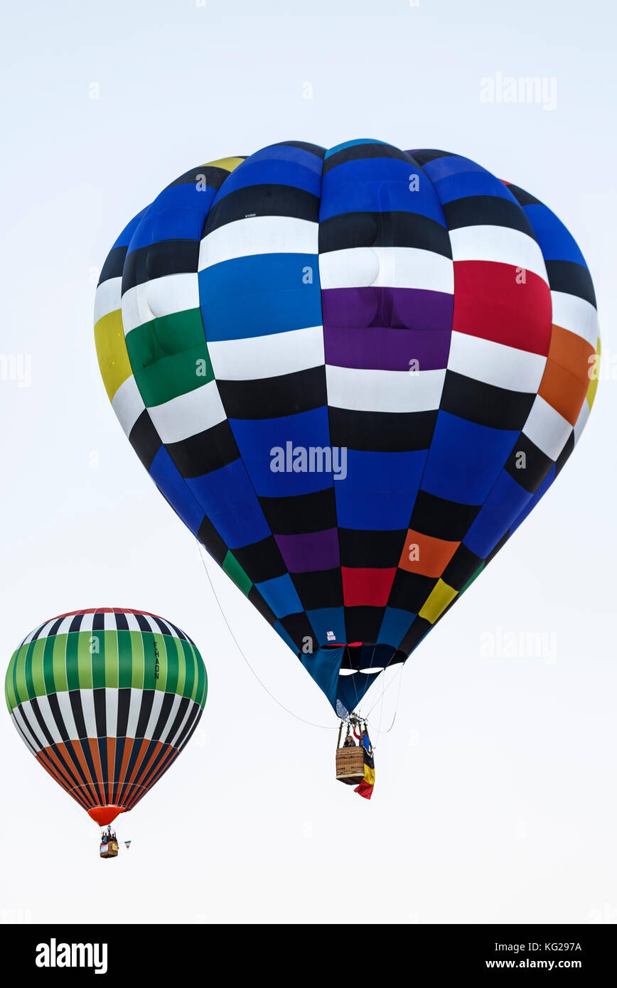 Flying colorful hot air balloons, Albuquerque International Balloon Fiesta, Albuquerque, New Mexico USA Stock Photo