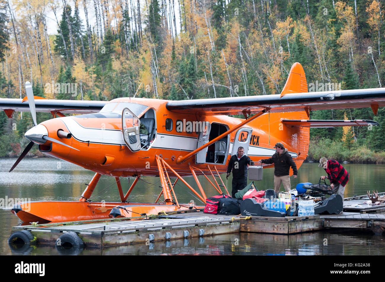 Loading floatplane for fly in trip Stock Photo