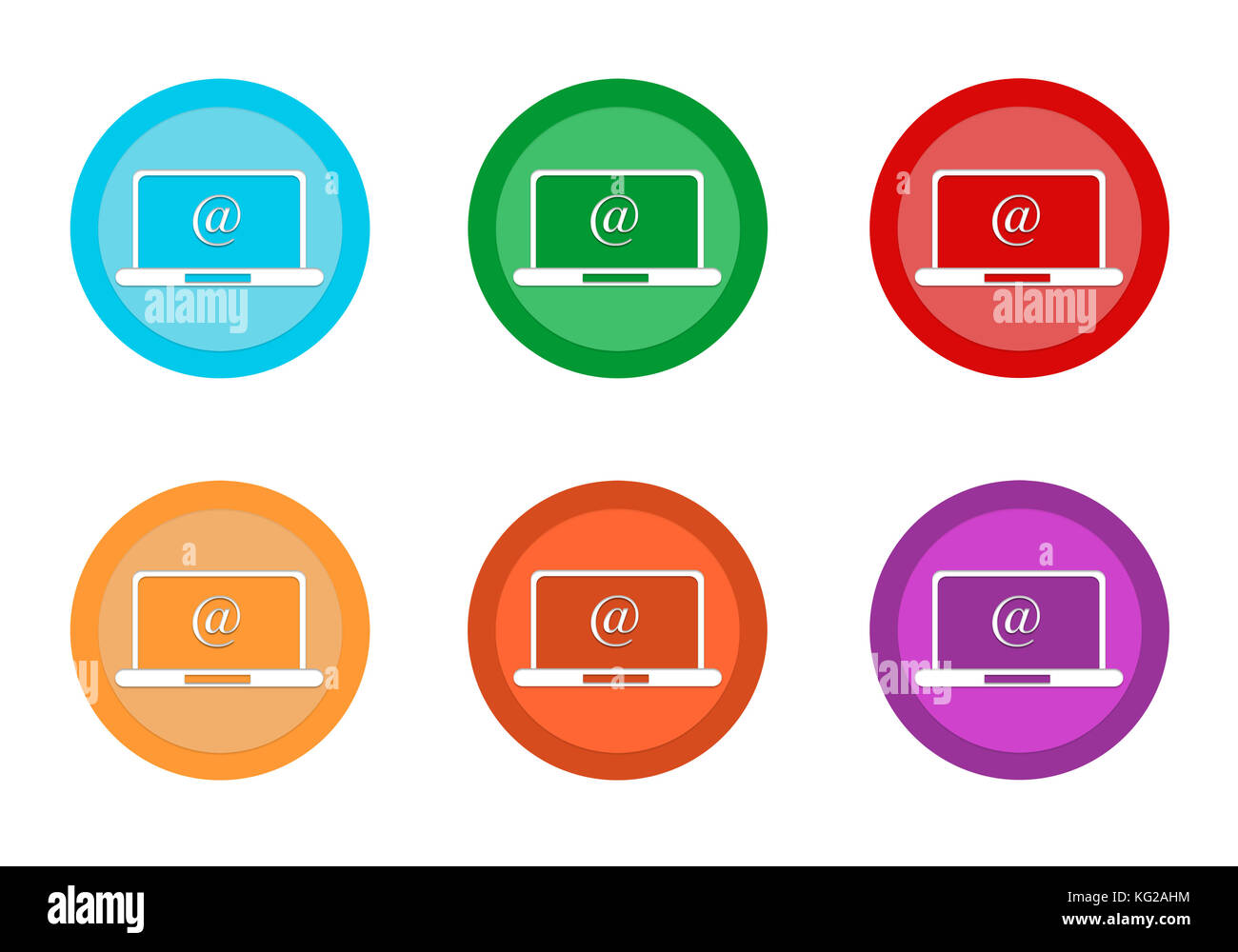 Set of rounded colorful buttons with computer symbol in blue, green ...