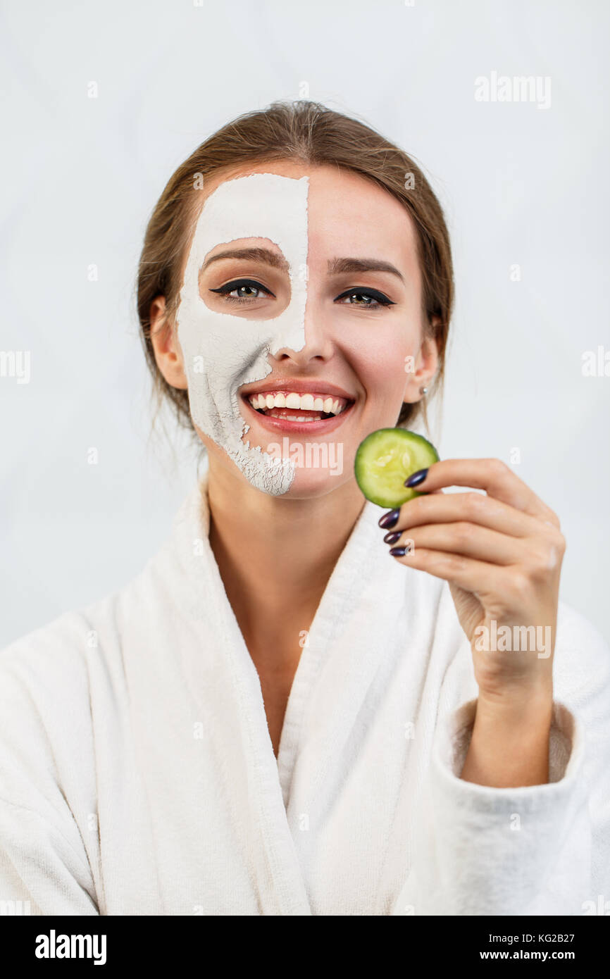 Cucumber Fun During Face Care Stock Photo Alamy