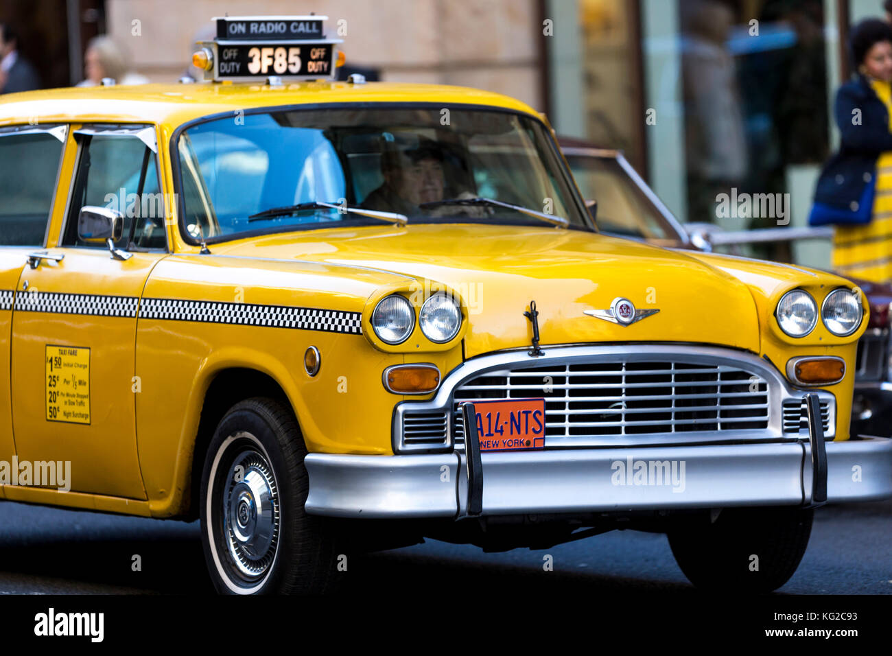 New York 1980s Yellow Checkers Taxi Stock Photo