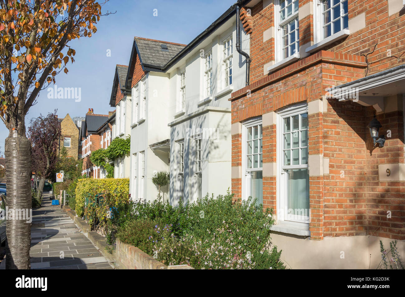 Terraced houses, First Avenue, Barnes, London Borough of Richmond upon Thames, Greater London, England, United Kingdom Stock Photo