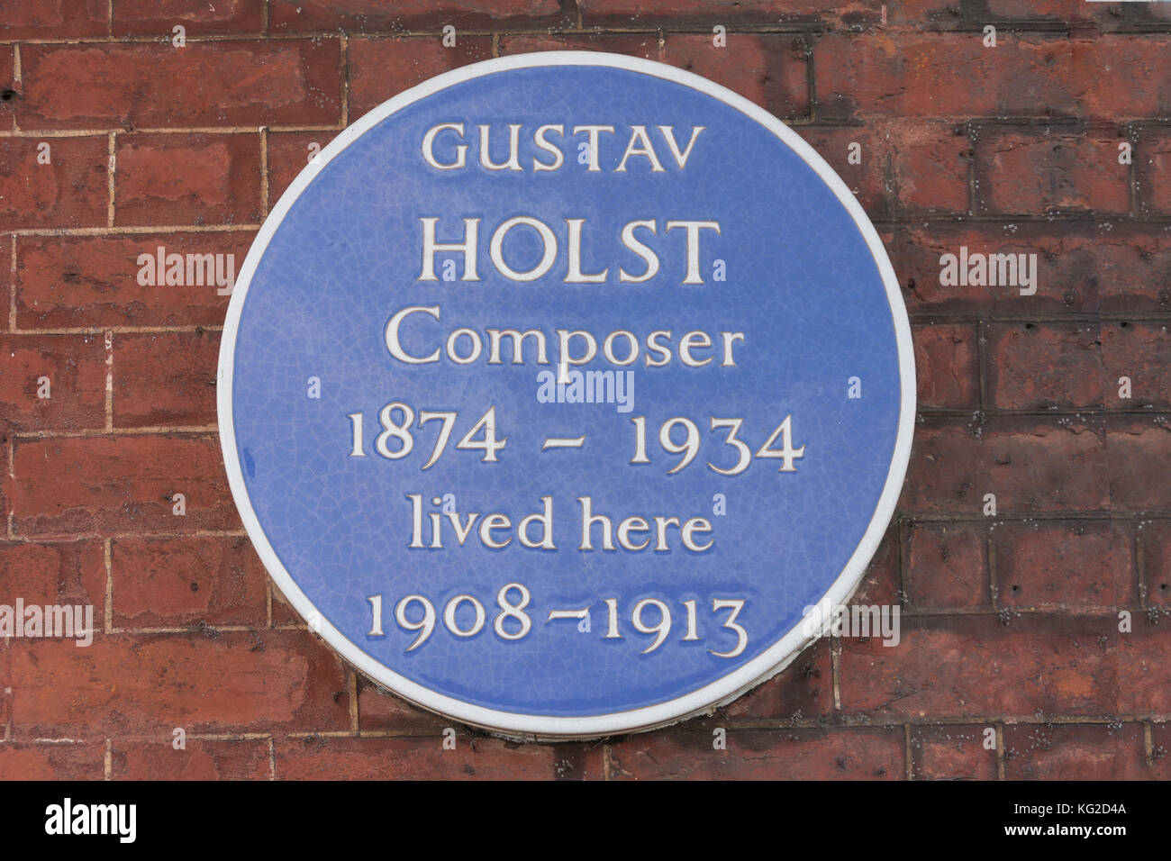 'Gustav Holst Composer lived here' blue plaque, The Terrace, Barnes, London Borough of Richmond upon Thames, Greater London, England, United Kingdom Stock Photo
