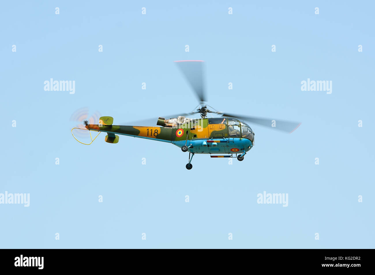 Romanian IAR316 Alouette flying at BIAS Stock Photo