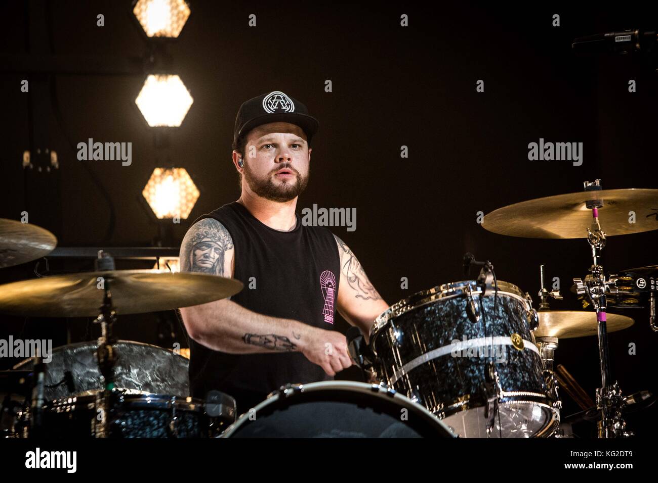 Milan, Italy. 02nd Nov, 2017. Ben Thatcher of the english rock band Royal  Blood pictured on stage as they perform live at Fabrique in Milan Italy.  Credit: Roberto Finizio/Pacific Press/Alamy Live News