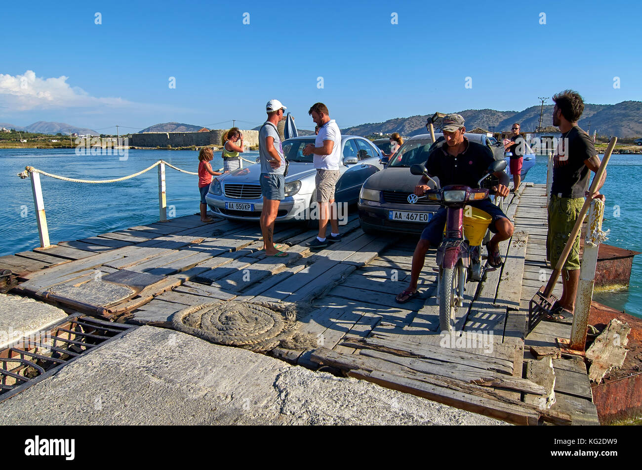 Ferry between Butrint Park and Venecian Triangle Castle leading to the ...