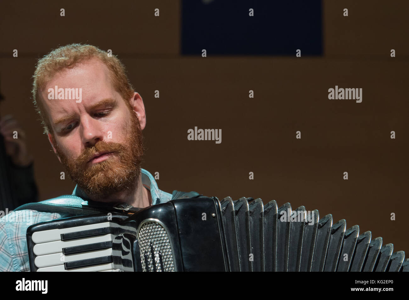 Rome, Italy. 01st Nov, 2017. This New York ensemble, led by the composer, drummer and four times nominated for Grammy, John Hollenbeck performed on 1/11/2017 at the Jazz House in Rome. The other members of the band are: Matt Moran vibraphone, Red Wierenga accordion, Jeremy Viner clarinet and tenor sax and Adam Hopkins double bass. Red Wierenga Credit: Leo Claudio De Petris/Pacific Press/Alamy Live News Stock Photo