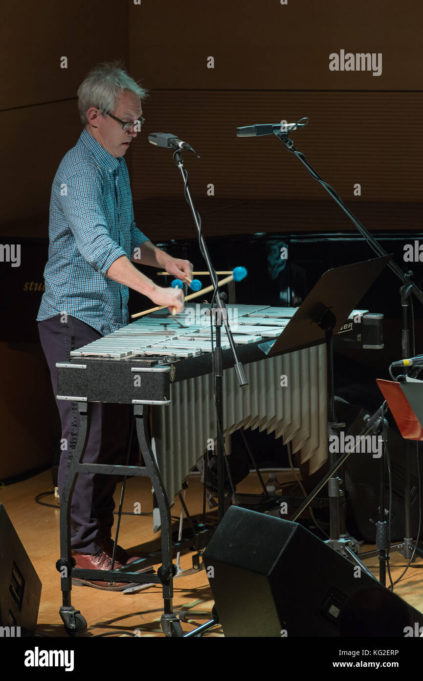 Rome, Italy. 01st Nov, 2017. This New York ensemble, led by the composer, drummer and four times nominated for Grammy, John Hollenbeck performed on 1/11/2017 at the Jazz House in Rome. The other members of the band are: Matt Moran vibraphone, Red Wierenga accordion, Jeremy Viner clarinet and tenor sax and Adam Hopkins double bass. Matt Moran Credit: Leo Claudio De Petris/Pacific Press/Alamy Live News Stock Photo