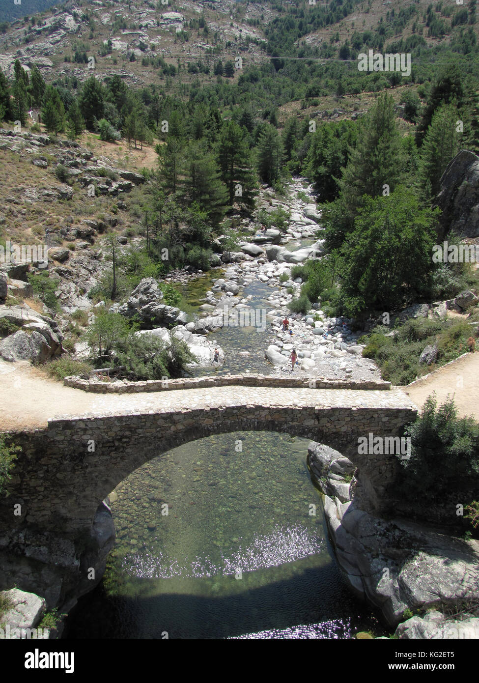 The Genoese bridge of Albertacce on Golo River near Casamaccioli, Corsica Stock Photo