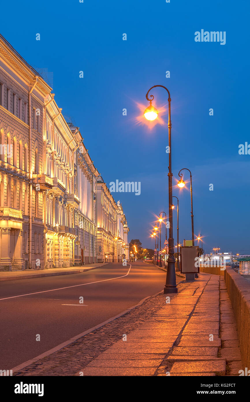 Night view of illumunated Palace Embankment, St. Petersburg, Russia Stock Photo