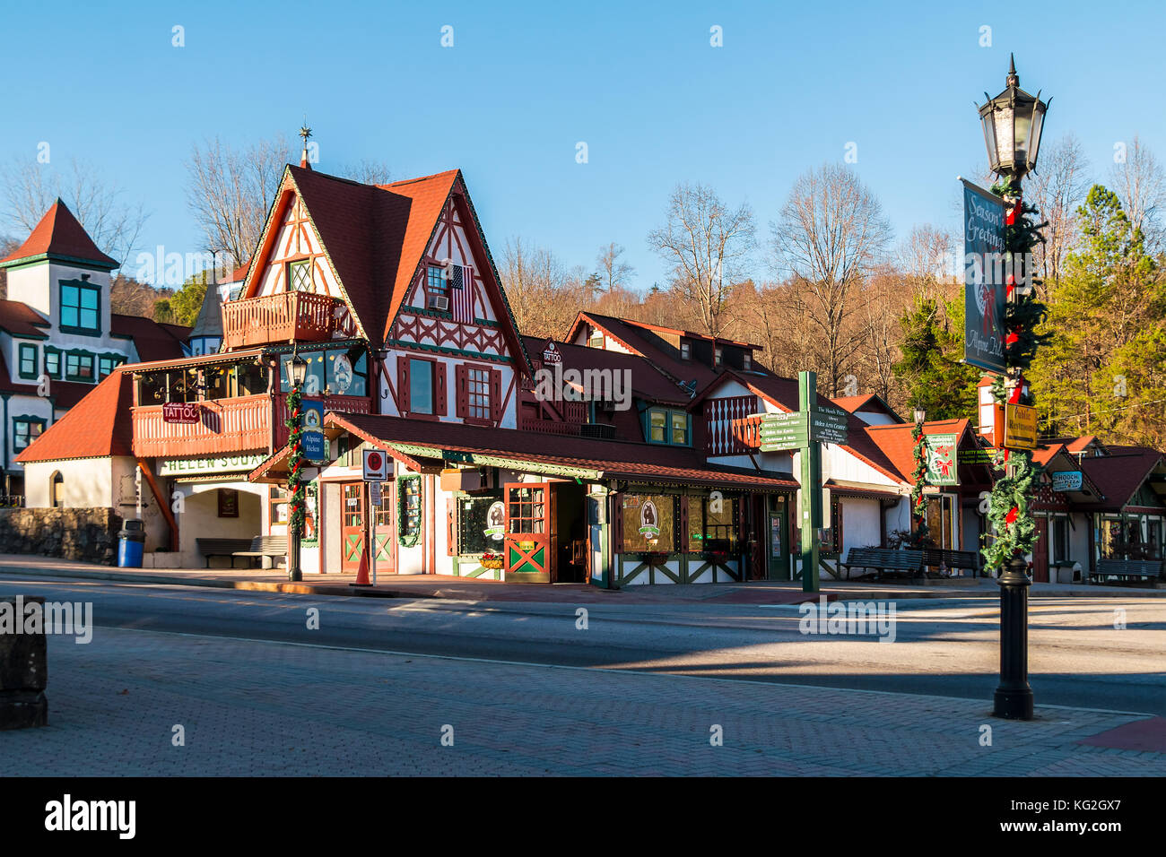 Helen, USA December 14, 2016 View of the shops and cafes on