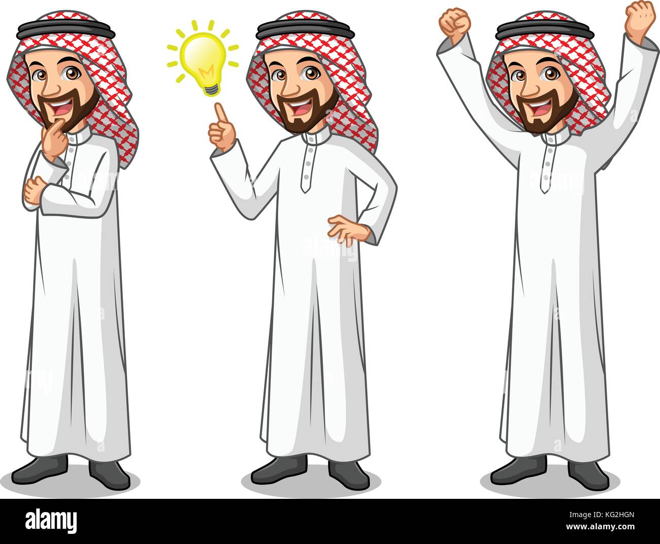 Set Of Businessman Saudi Arab Man Cartoon Character Design Get Great Idea Inspiration Light Bulb Thinking Thoughtful Gesture And Celebrating Victory Stock Vector Image Art Alamy