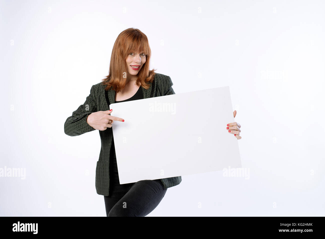 woman holding a sign Stock Photo