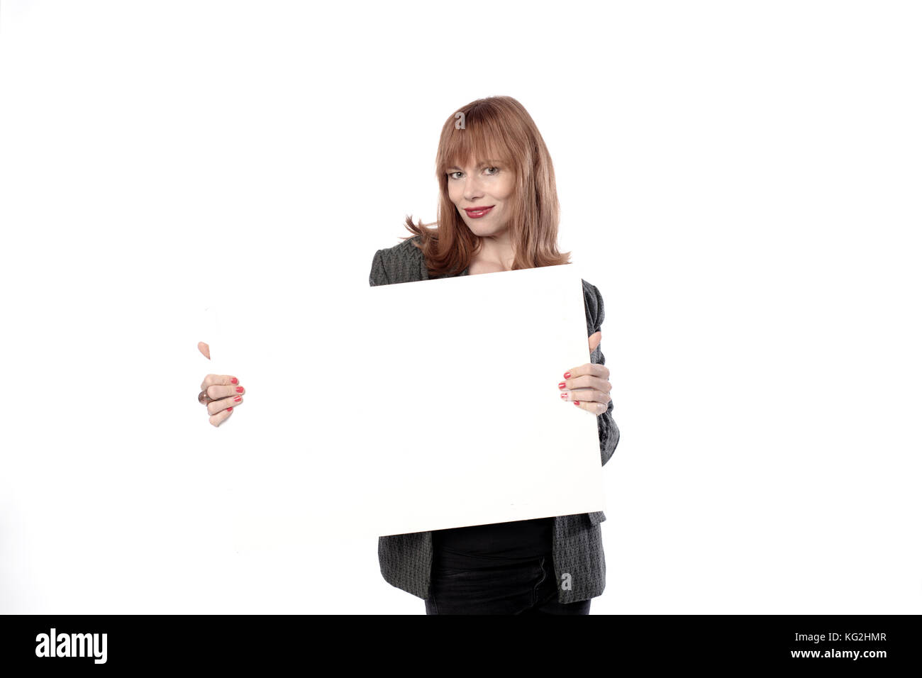 woman holding a sign Stock Photo