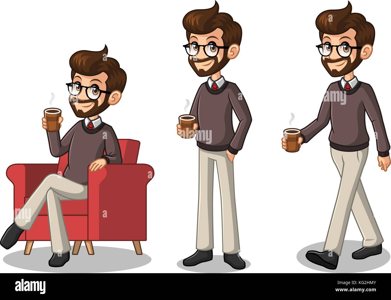 Set of hipster businessman cartoon character design making a break relaxing  with holding drinking a coffee tea, isolated against white background Stock  Vector Image & Art - Alamy
