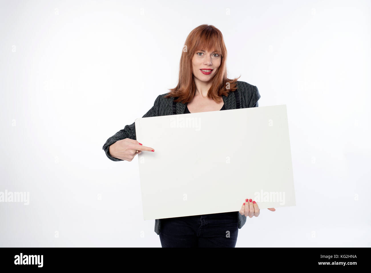 woman holding a sign Stock Photo