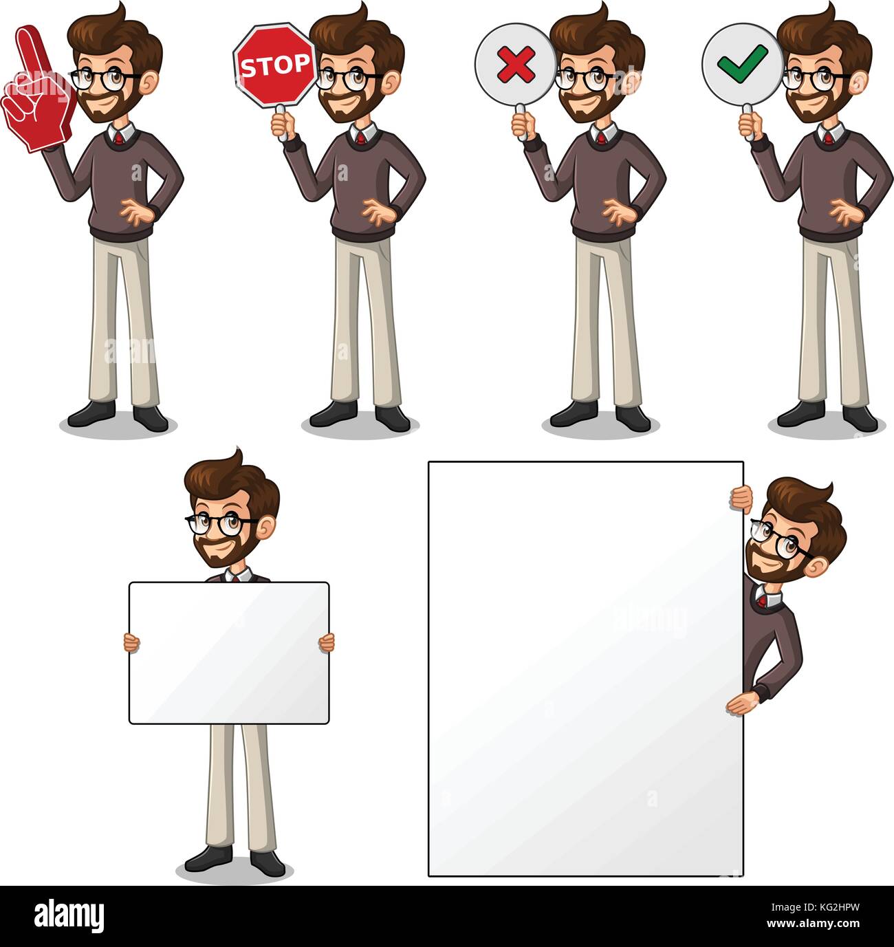 Set of hipster businessman cartoon character design holding a blank ...