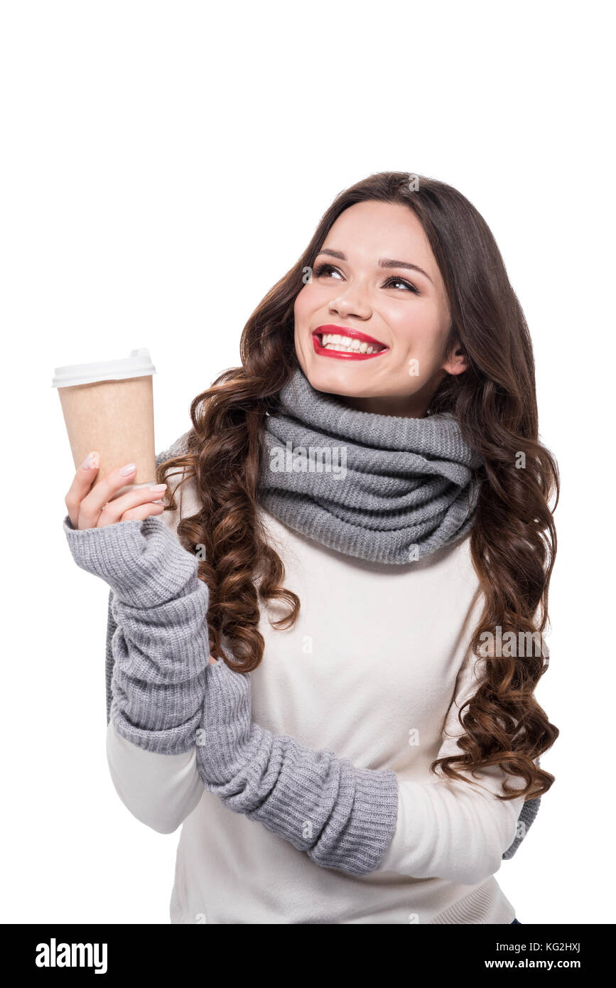 Cheerful woman holding drink hi-res stock photography and images - Alamy